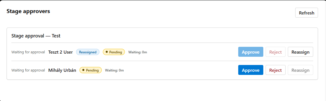 Reassigned stage approval